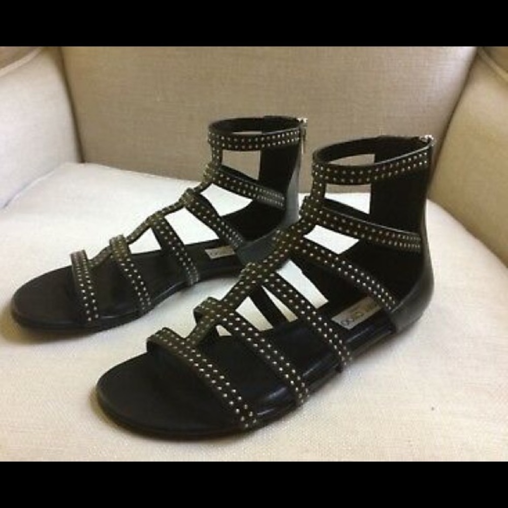 Jimmy Choo Caged Sandals Black Leather Stud Nix